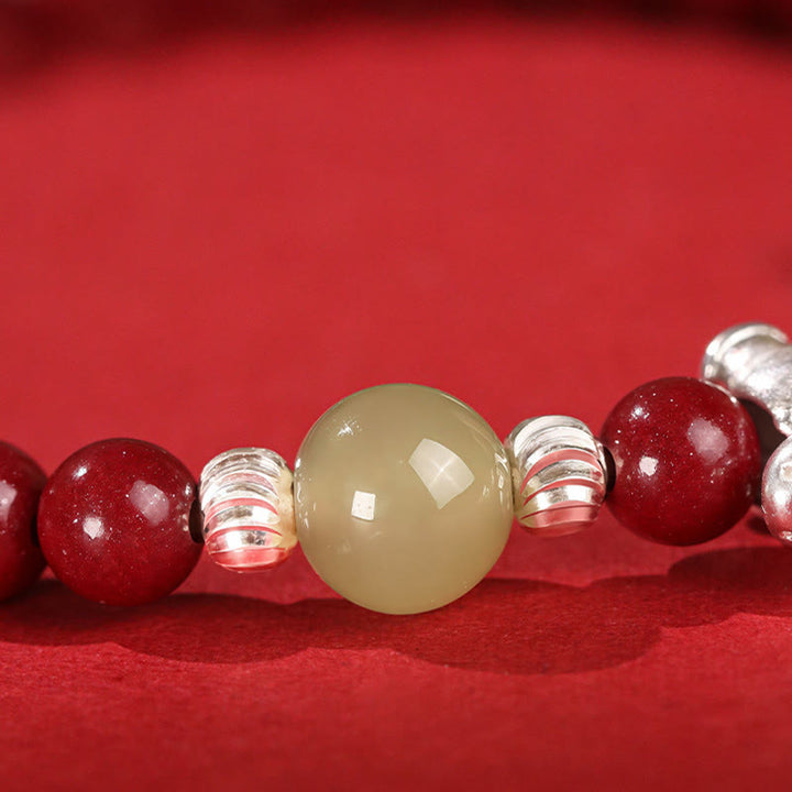 Buddha Stones午年 辰砂 和田翡翠 999スターリングシルバー赤紐コンセントレーションブレスレット - image 3