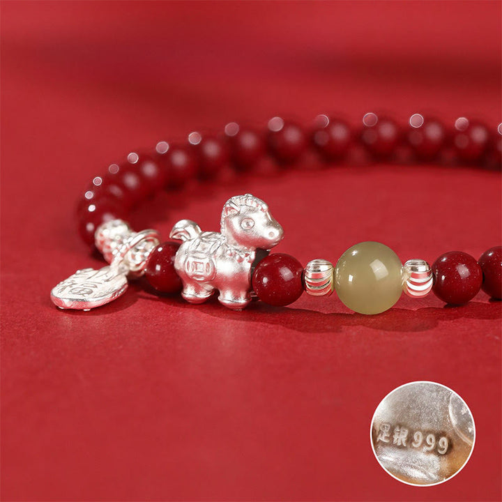 Buddha Stones午年 辰砂 和田翡翠 999スターリングシルバー赤紐コンセントレーションブレスレット - image 12