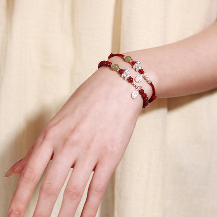 Buddha Stones午年 辰砂 和田翡翠 999スターリングシルバー赤紐コンセントレーションブレスレット - image 16