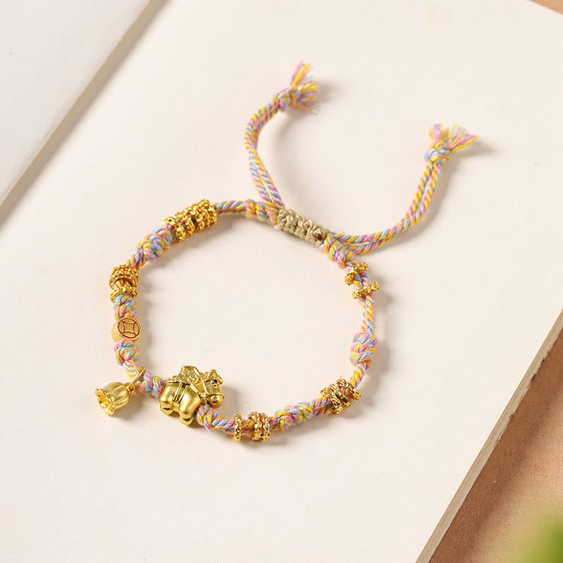 Buddha Stones午年 銅製 富 チベット 編み込み ロープ ブレスレット - image 1