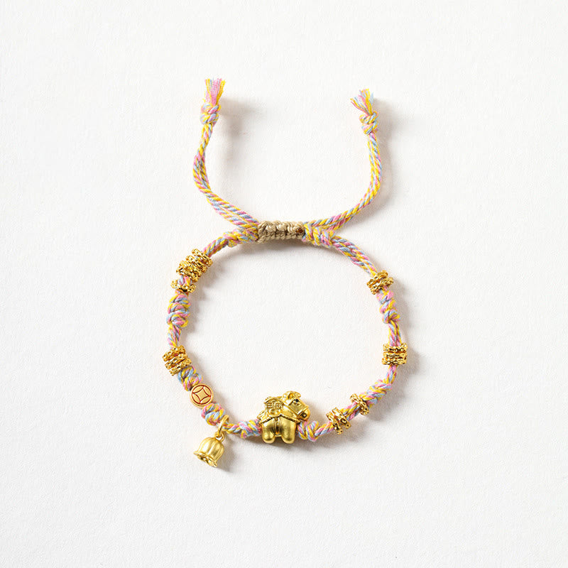 Buddha Stones午年 銅製 富 チベット 編み込み ロープ ブレスレット - ゴールデンホース（手首周り14～15cm） - image 0