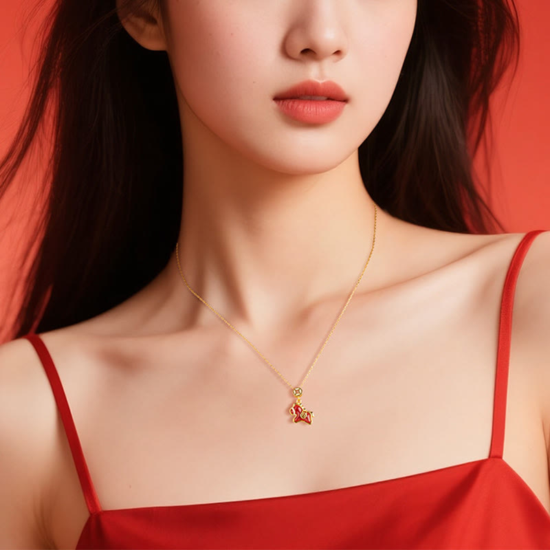 Buddha Stones午年銅貨 925スターリングシルバー 赤瑪瑙良縁祈願ネックレスペンダント - image 2