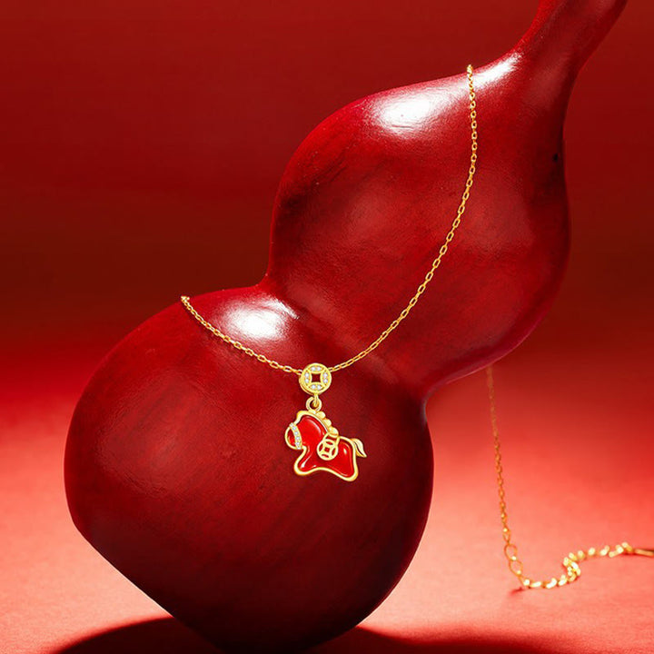 Buddha Stones午年銅貨 925スターリングシルバー 赤瑪瑙良縁祈願ネックレスペンダント - image 1