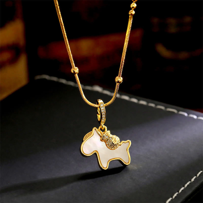 Buddha Stones午年用 銅製 幸運のネックレスペンダント - 銅の馬 - image 0