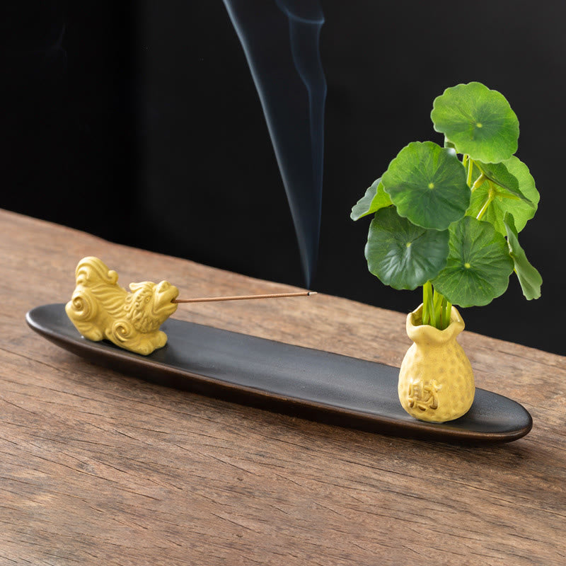 Buddha StonesPiXiu富をもたらす 家の装飾 香炉 - 黄PiXiu（25.7×7.5×5.8 cm） - image 14