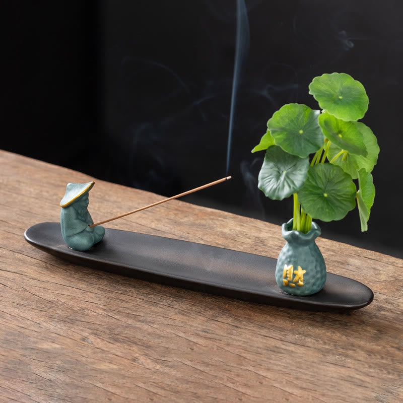 Buddha StonesPiXiu富をもたらす 家の装飾 香炉 - 青い漁師（25.7×7.5×5.8cm） - image 1