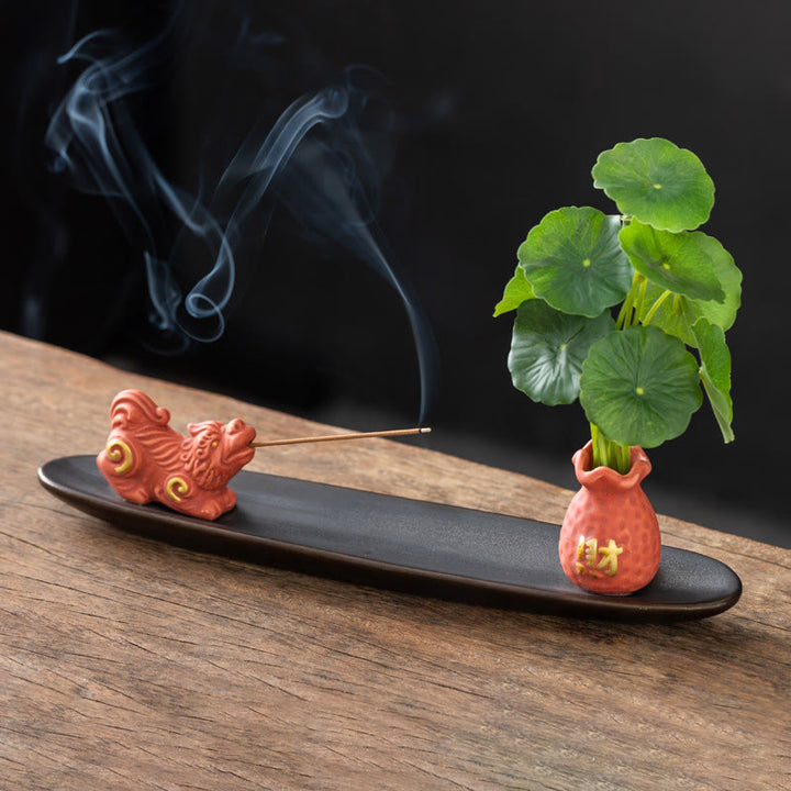 Buddha StonesPiXiu富をもたらす 家の装飾 香炉 - オレンジ色のPiXiu（25.7×7.5×5.8 cm） - image 8