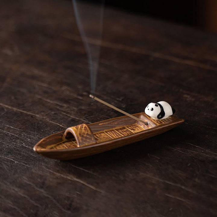 Buddha Stonesパンダホームデコレーション香炉 - パンダボート（14.3×3.9×2.7cm） - image 0