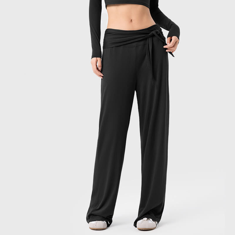 Buddha Stonesカジュアル レースアップ 通気性 スポーツ レディース ワイドレッグパンツ - 黒 - US12、 UK/AU16、 EU44 (XL) - image 0