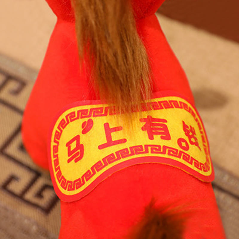 Buddha Stones 馬年 赤い立ち姿の馬のぬいぐるみ 富と豊かさ家の装飾 - image 3