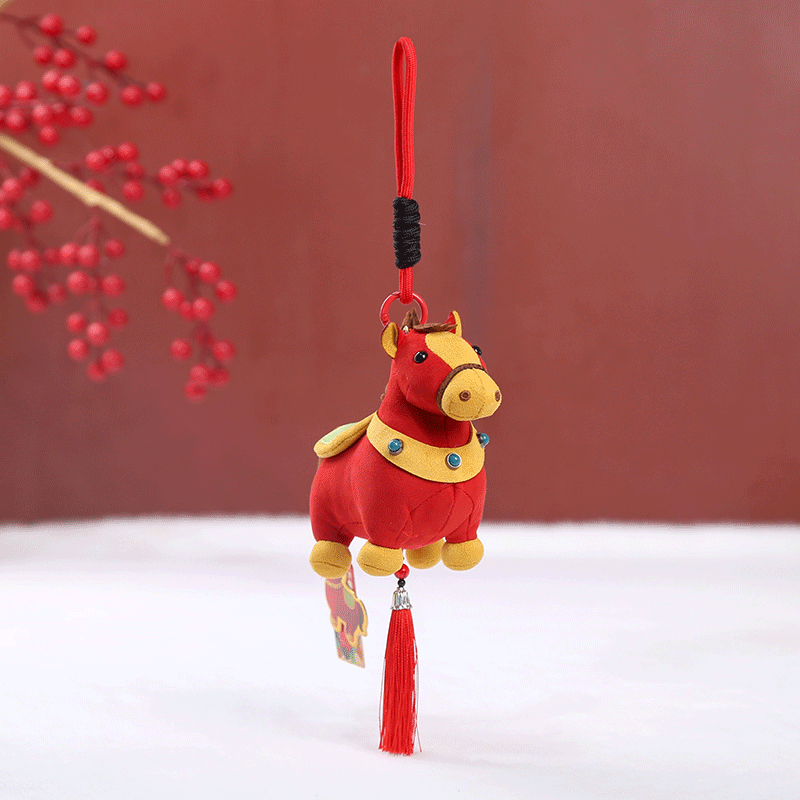 馬年用Buddha Stonesマルチカラー かわいい馬のタッセル豊かさロープ 吊り下げ装飾 - レッドホース - 13×7×14cm - image 0