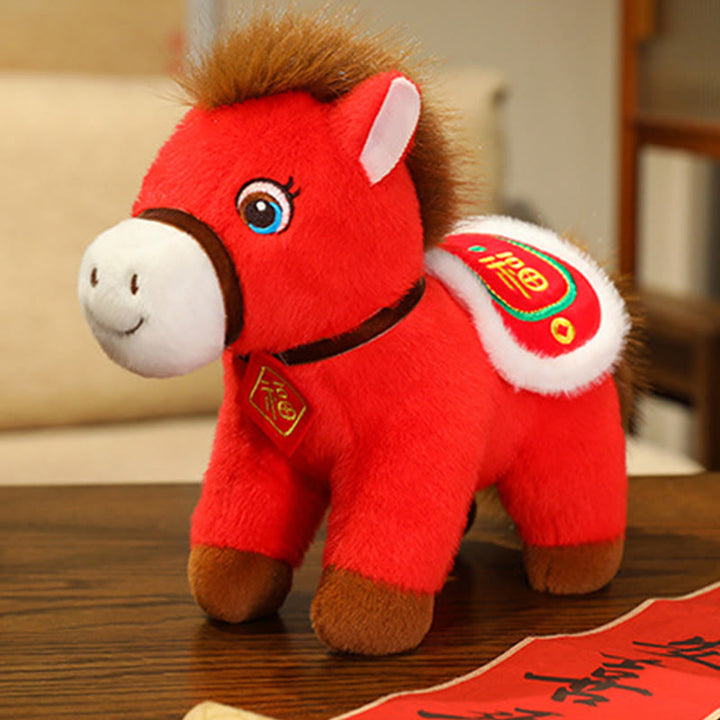 Buddha Stones 午年福キャラクターぬいぐるみ馬豊かさ幸運繁栄ホームデコレーション - 福文字馬 - 32cm（耳から足まで） - image 1