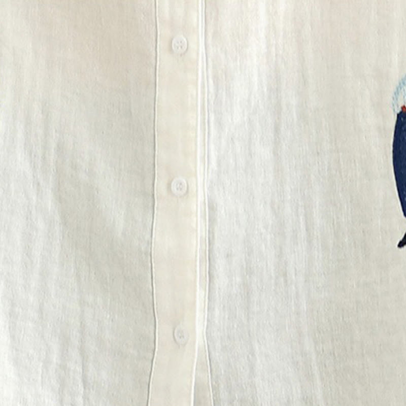 Buddha Stonesの秋の刺繍、人物と犬の模様、ラウンドネックボタン、レディース長袖シャツ - image 18