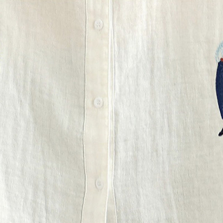 Buddha Stonesの秋の刺繍、人物と犬の模様、ラウンドネックボタン、レディース長袖シャツ - image 18