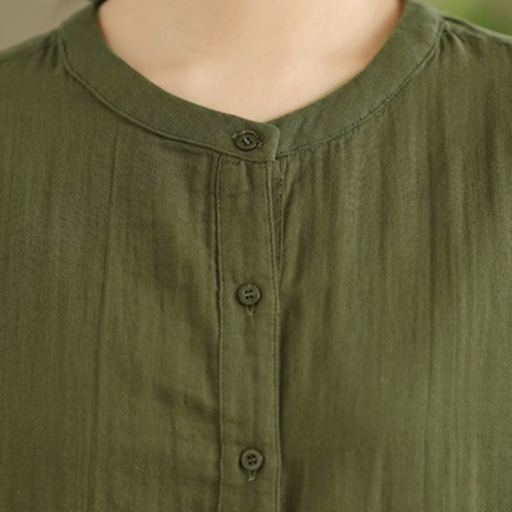 Buddha Stonesの秋の刺繍、人物と犬の模様、ラウンドネックボタン、レディース長袖シャツ - image 28