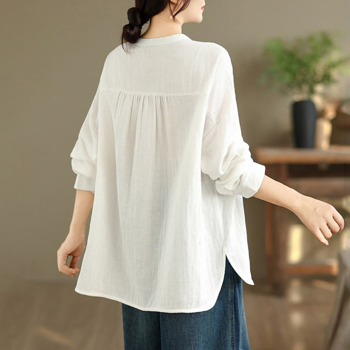 Buddha Stonesの秋の刺繍、人物と犬の模様、ラウンドネックボタン、レディース長袖シャツ - image 17