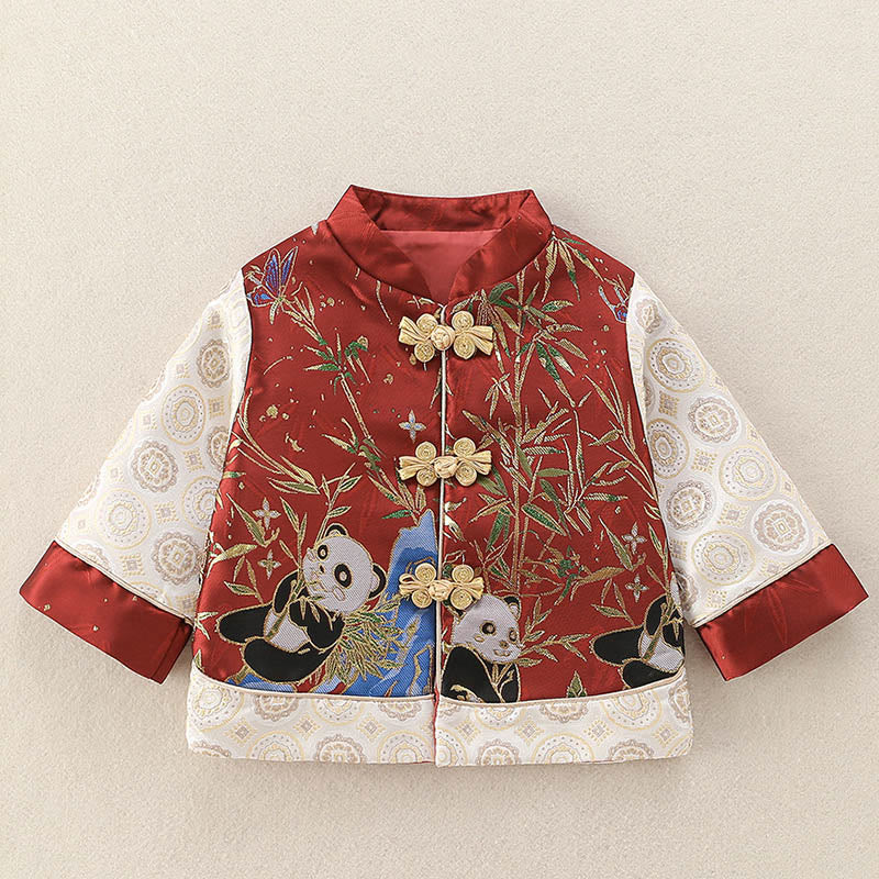 Buddha Stones 2点セット 冬 かわいいパンダ 竹デザイン 男の子 長袖 唐装 伸縮性ウエストパンツ 衣装セット - image 4