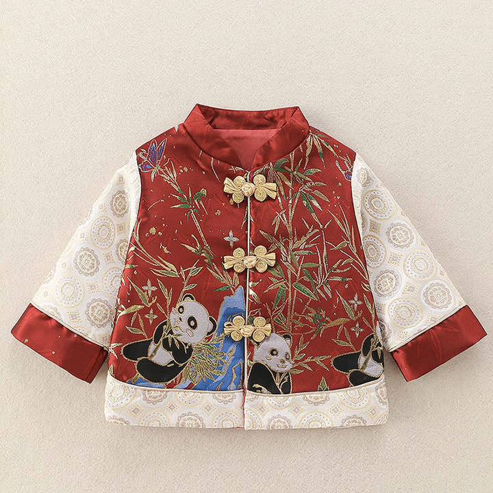 Buddha Stones 2点セット 冬 かわいいパンダ 竹デザイン 男の子 長袖 唐装 伸縮性ウエストパンツ 衣装セット - image 4