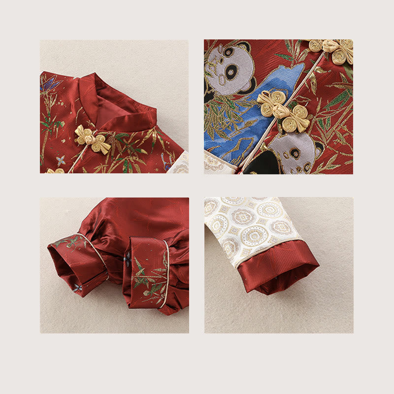 Buddha Stones 2点セット 冬 かわいいパンダ 竹デザイン 男の子 長袖 唐装 伸縮性ウエストパンツ 衣装セット - image 8