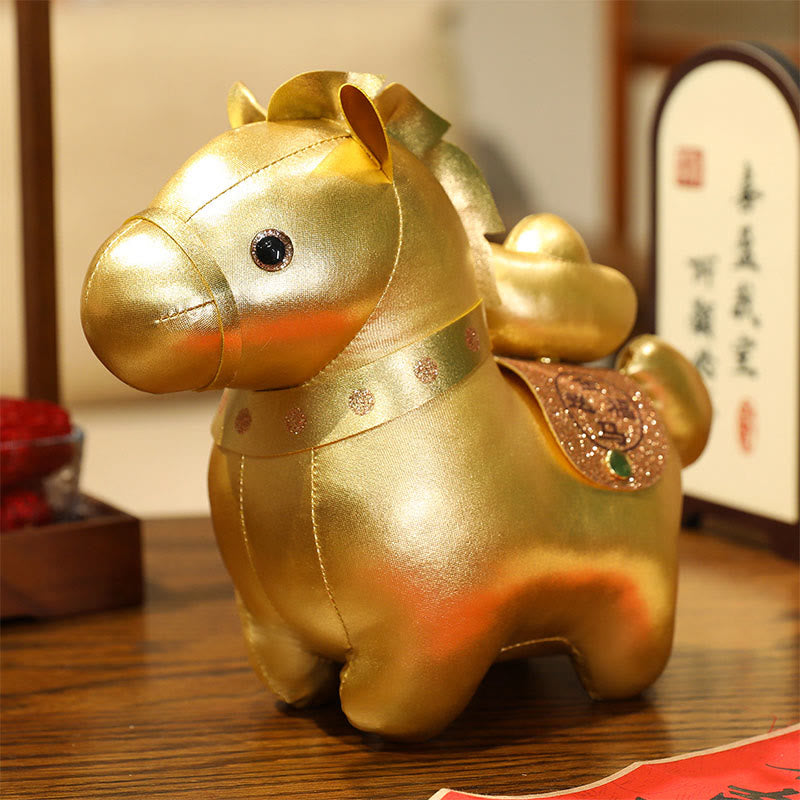 Buddha Stones 午年の金塊 かわいいポニー人形豊かさのホームデコレーション - インゴットを持った馬 - 25cm（耳から足先までの長さ） - image 1