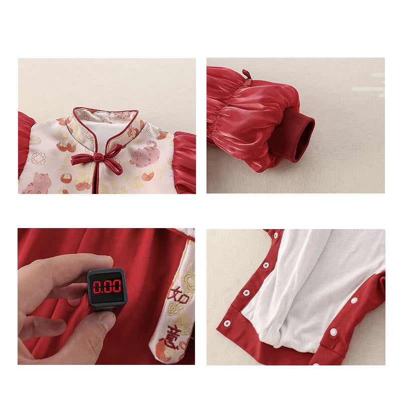 Buddha Stones、春の猫、柿のデザイン、ベビーガールのコットン長袖ワンピースロンパース - image 5