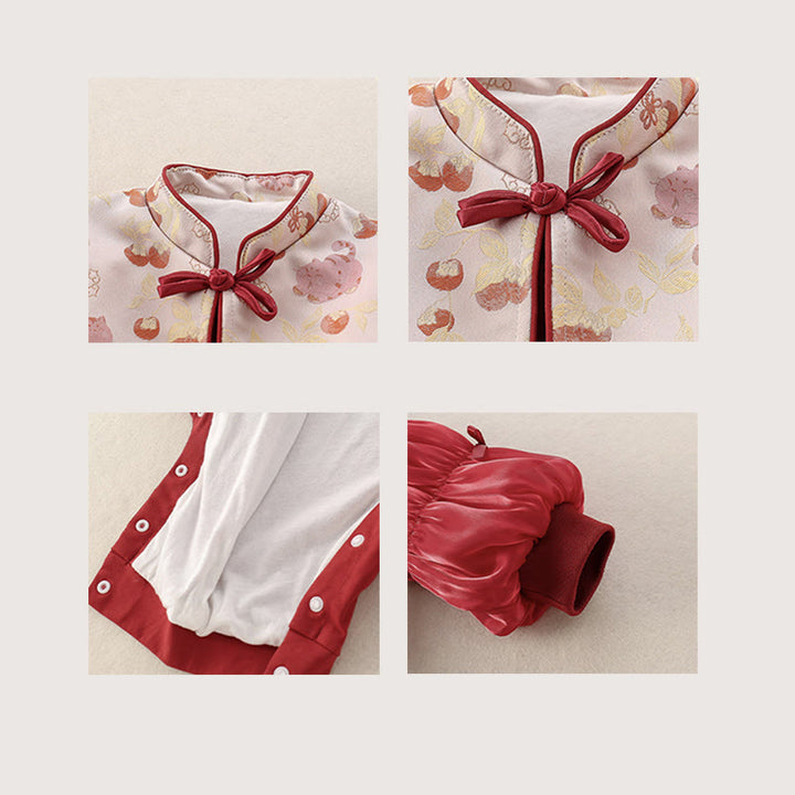 Buddha Stones、春の猫、柿のデザイン、ベビーガールのコットン長袖ワンピースロンパース - image 6