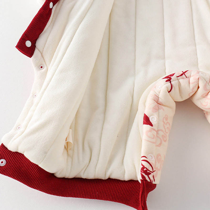 Buddha Stonesと冬の蝶と縁起の良い雲のデザイン 女の子用コットン長袖ワンピースロンパース - image 7