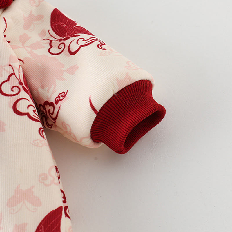 Buddha Stonesと冬の蝶と縁起の良い雲のデザイン 女の子用コットン長袖ワンピースロンパース - image 8