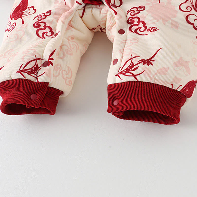 Buddha Stonesと冬の蝶と縁起の良い雲のデザイン 女の子用コットン長袖ワンピースロンパース - image 9