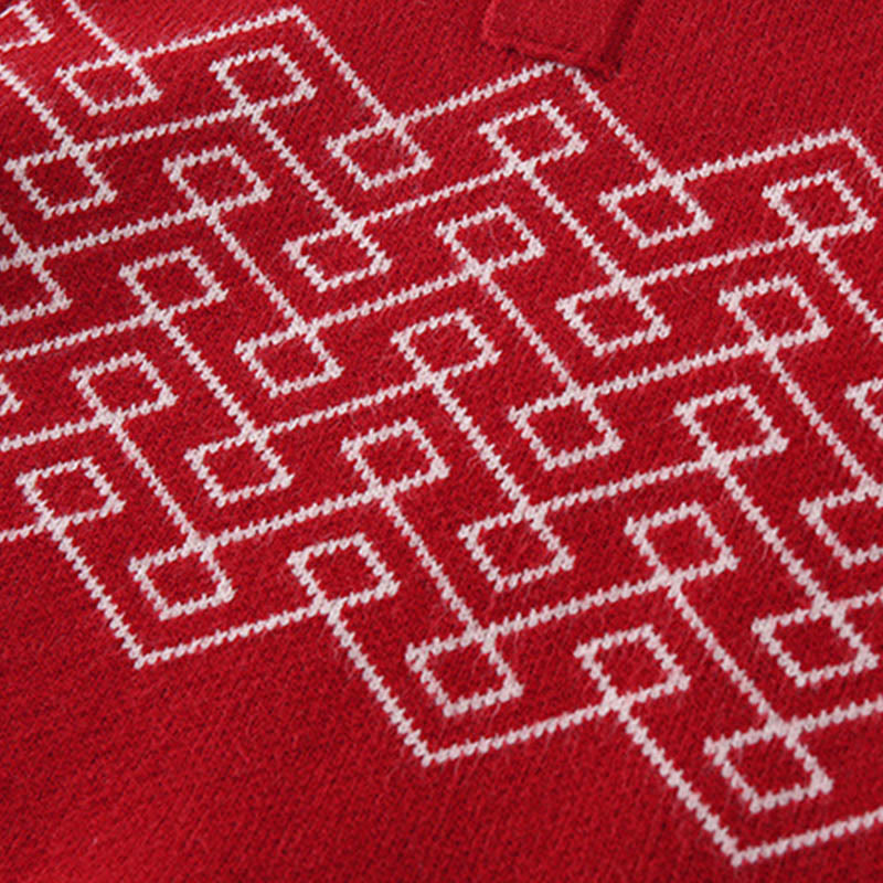 Buddha Stones秋冬 レッド ダイヤモンド柄 ベビーガール 長袖 ニットワンピース ロンパース - image 7