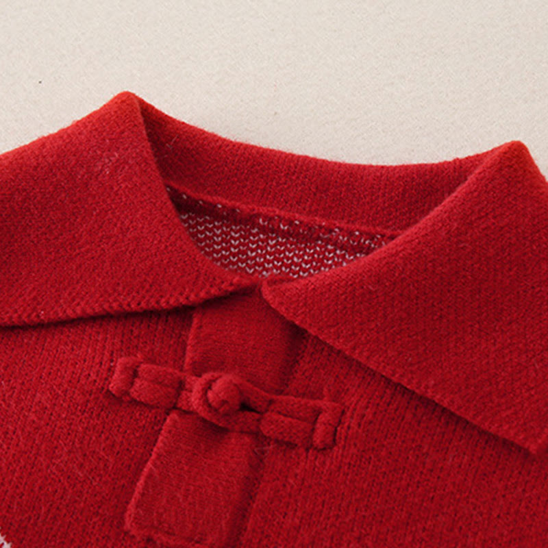 Buddha Stones秋冬 レッド ダイヤモンド柄 ベビーガール 長袖 ニットワンピース ロンパース - image 6