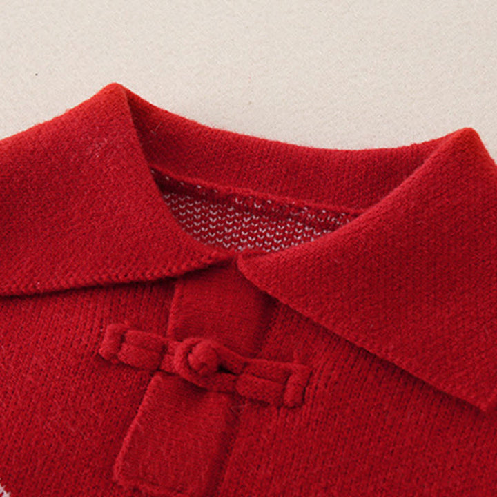 Buddha Stones秋冬 レッド ダイヤモンド柄 ベビーガール 長袖 ニットワンピース ロンパース - image 6