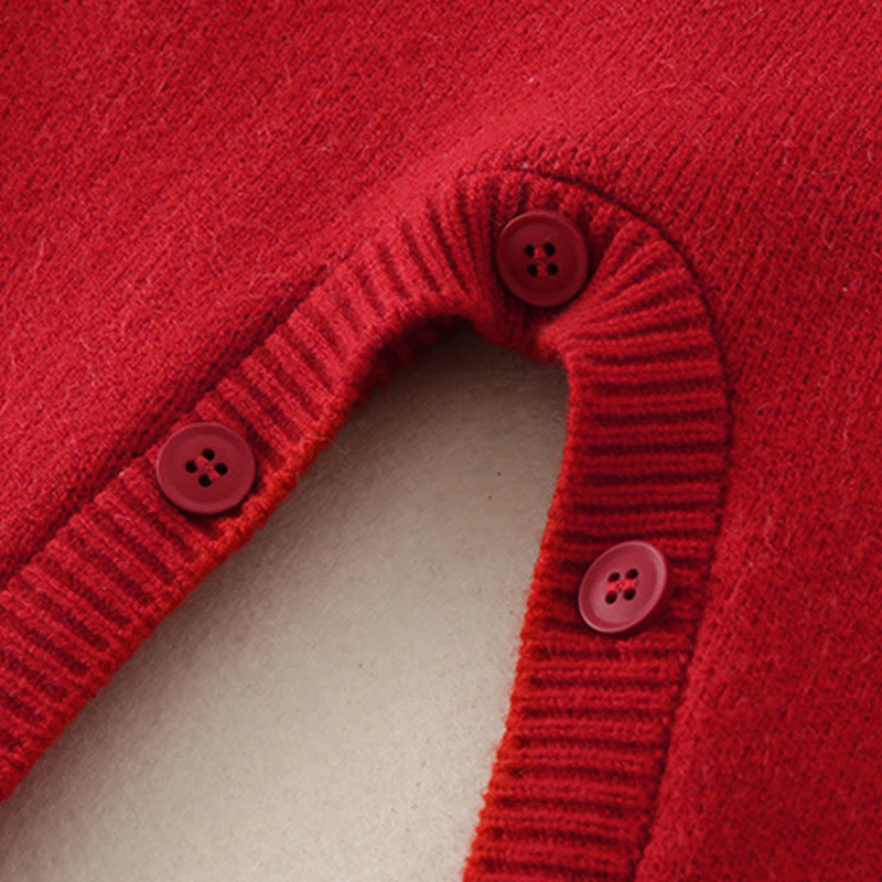 Buddha Stones秋冬 レッド ダイヤモンド柄 ベビーガール 長袖 ニットワンピース ロンパース - image 9