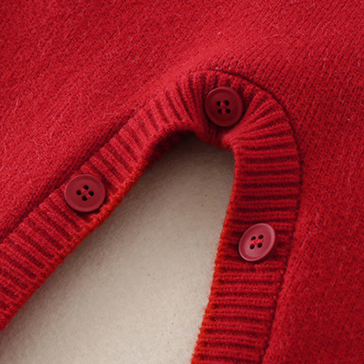 Buddha Stones秋冬 レッド ダイヤモンド柄 ベビーガール 長袖 ニットワンピース ロンパース - image 9