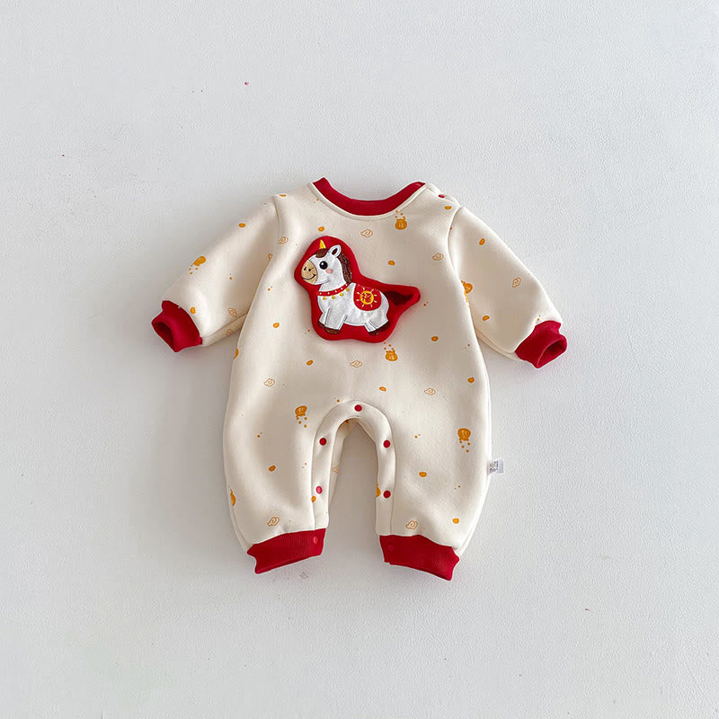 Buddha Stones冬 午年デザイン 女の子 男の子 コットン 長袖 ワンピース ロンパース - ベージュ - 18～24歳 - image 0