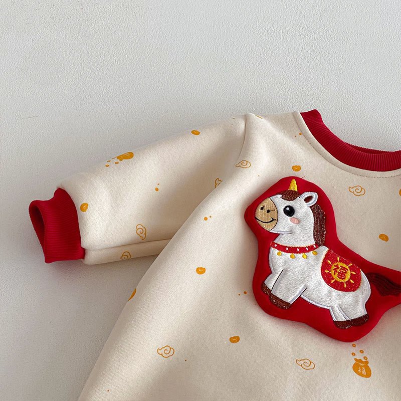 Buddha Stones冬 午年デザイン 女の子 男の子 コットン 長袖 ワンピース ロンパース - image 5