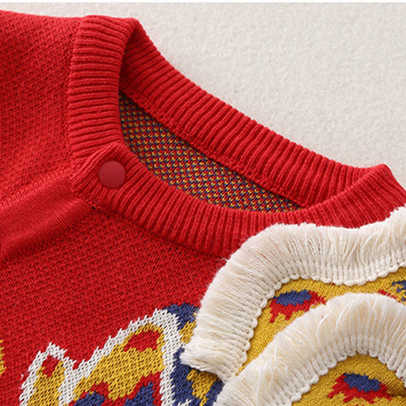 Buddha Stones秋冬 赤龍柄 男の子 女の子 コットン 長袖 ニット ワンピース ロンパース - image 5