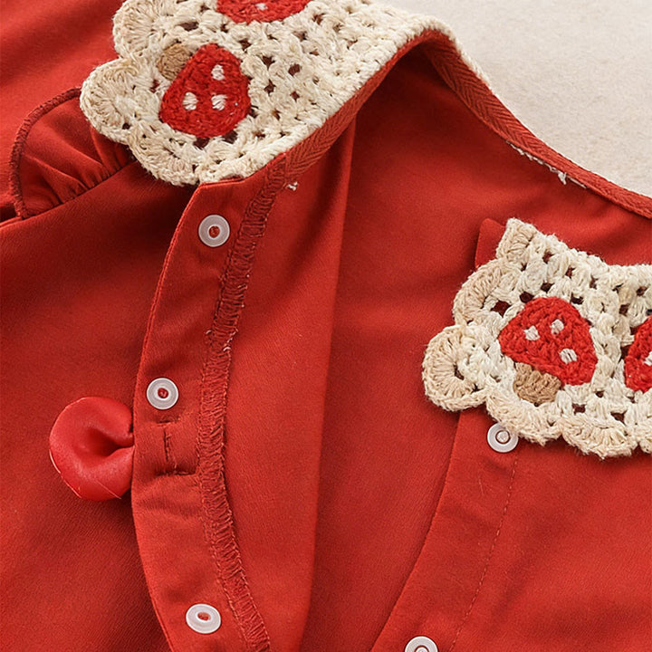 Buddha Stones春秋 レッド ストロベリーデザイン ベビーガール コットン 長袖 ワンピース ロンパース - image 5