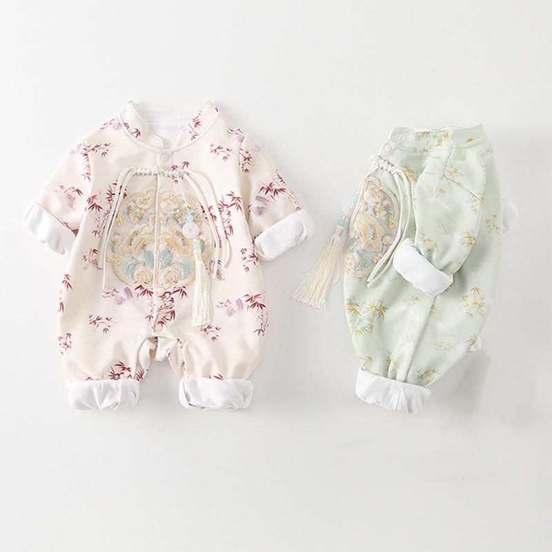 Buddha Stonesと春と秋、竹の花のデザイン、女の子用コットン長袖ワンピースロンパース - image 16