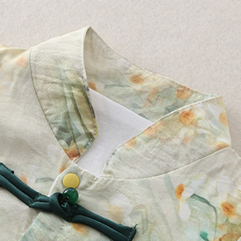 Buddha Stones、春、秋、ベージュ、花、緑の草のデザイン、ベビーガール、コットン、長袖、ワンピース、ロンパース - image 7