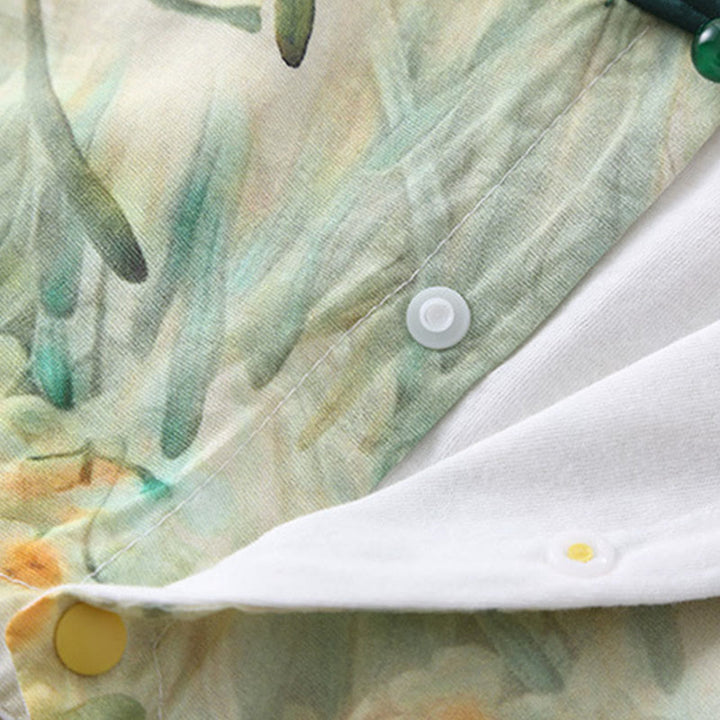 Buddha Stones、春、秋、ベージュ、花、緑の草のデザイン、ベビーガール、コットン、長袖、ワンピース、ロンパース - image 9