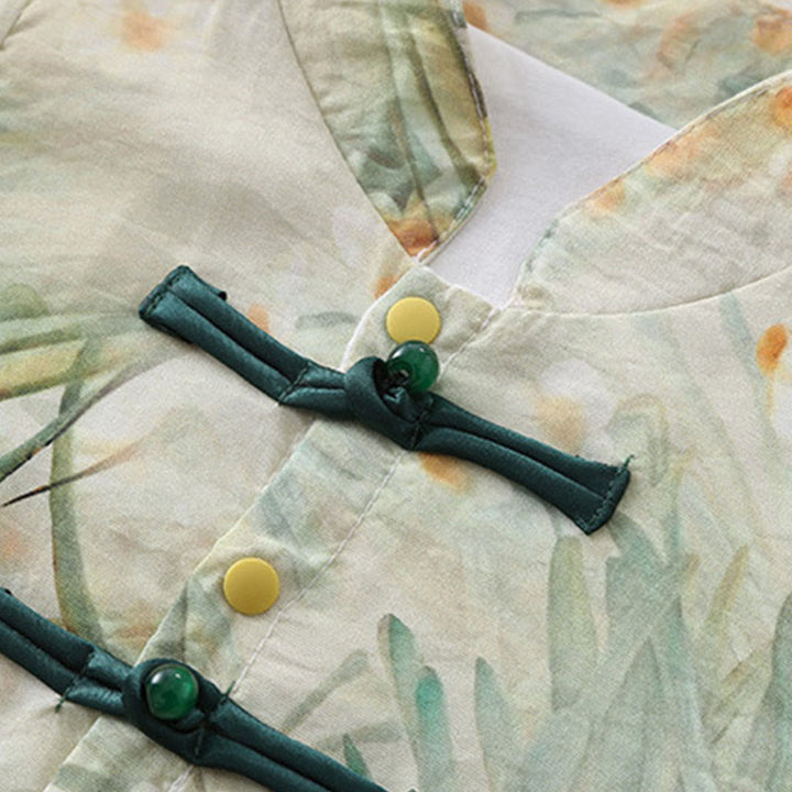 Buddha Stones、春、秋、ベージュ、花、緑の草のデザイン、ベビーガール、コットン、長袖、ワンピース、ロンパース - image 8