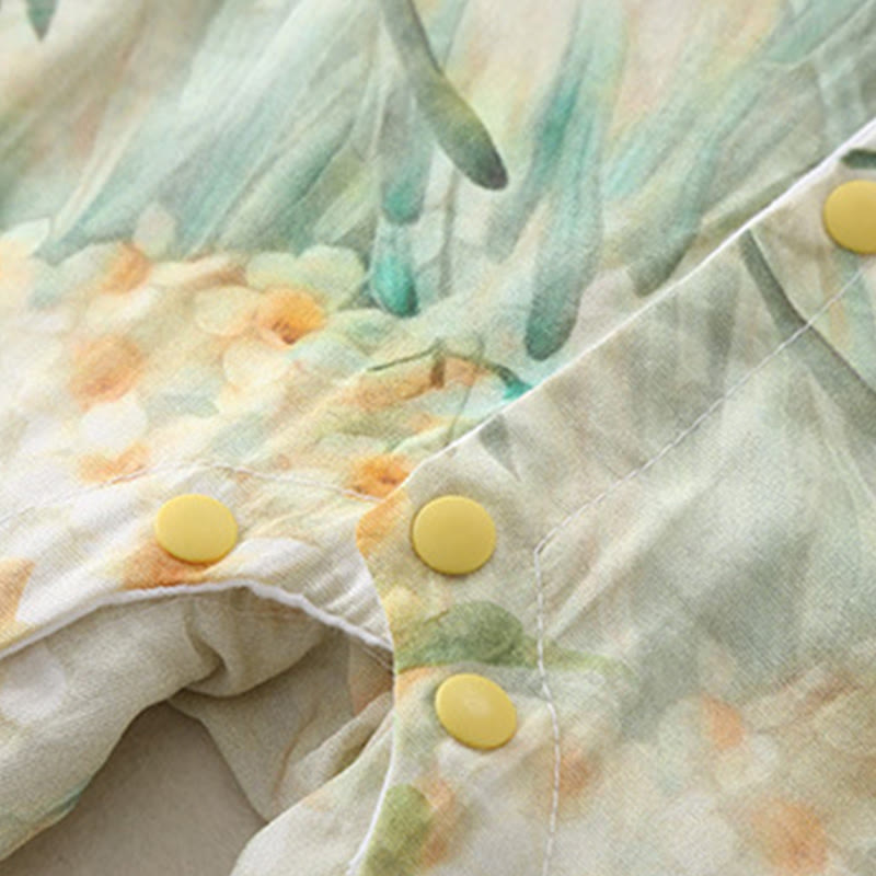 Buddha Stones、春、秋、ベージュ、花、緑の草のデザイン、ベビーガール、コットン、長袖、ワンピース、ロンパース - image 10