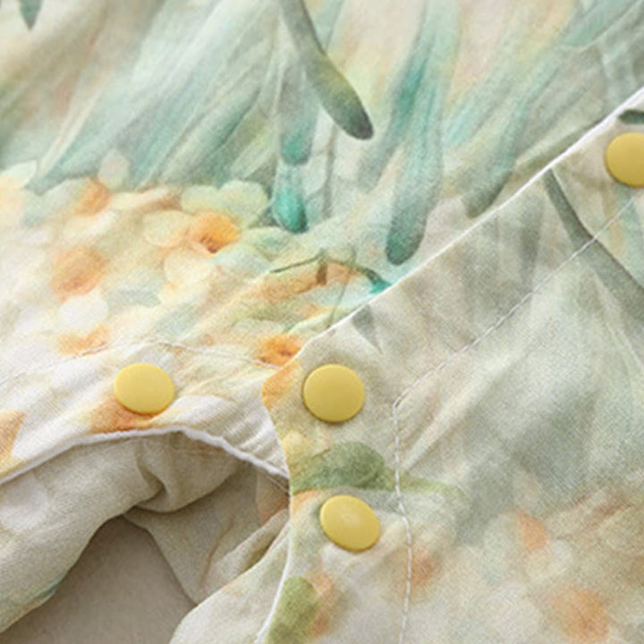 Buddha Stones、春、秋、ベージュ、花、緑の草のデザイン、ベビーガール、コットン、長袖、ワンピース、ロンパース - image 10