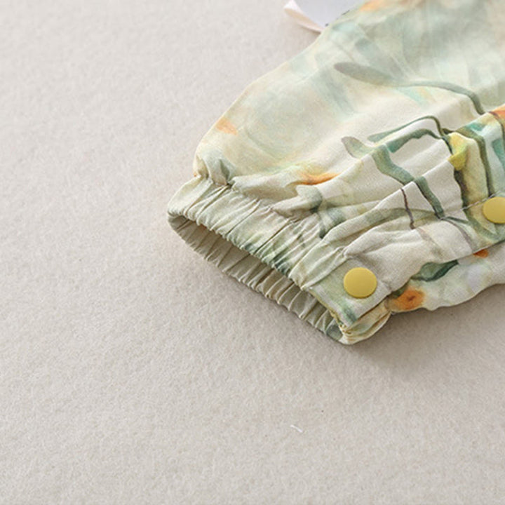 Buddha Stones、春、秋、ベージュ、花、緑の草のデザイン、ベビーガール、コットン、長袖、ワンピース、ロンパース - image 13