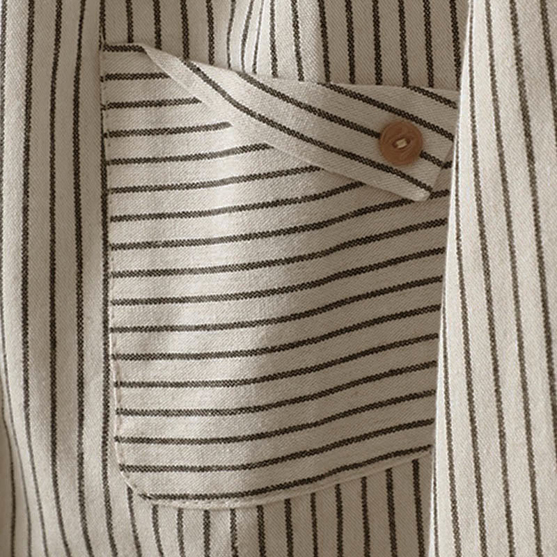 Buddha Stones秋 ストライプ スタンドカラー ボタン レディース 長袖 シャツ ポケット付き - image 7