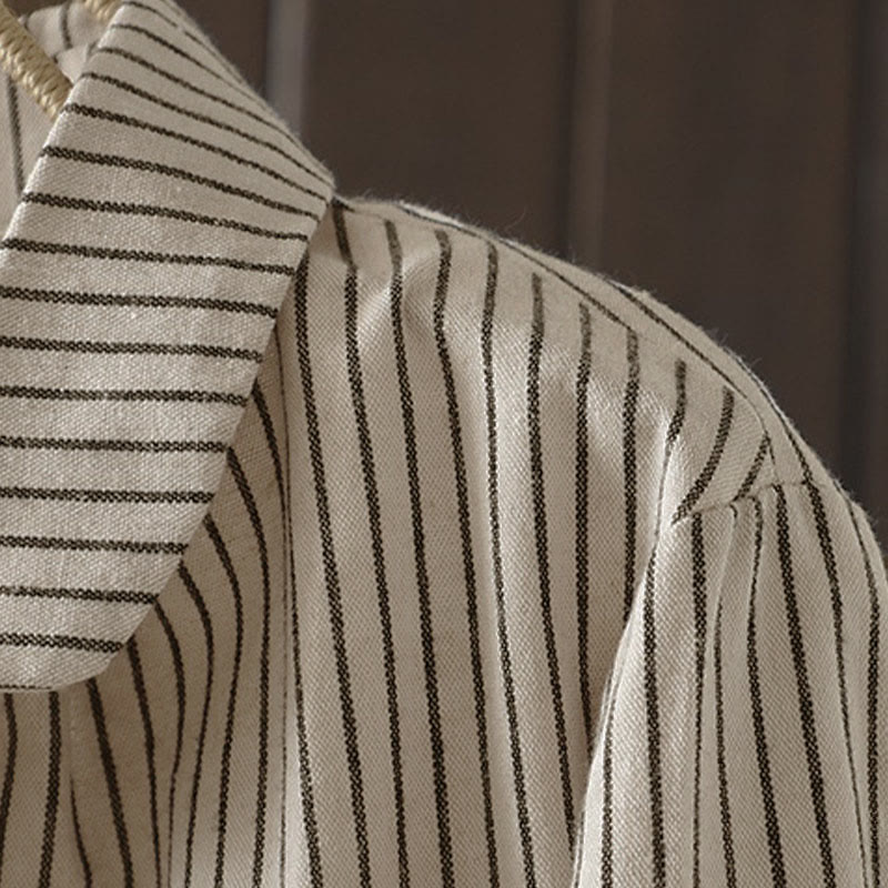 Buddha Stones秋 ストライプ スタンドカラー ボタン レディース 長袖 シャツ ポケット付き - image 6