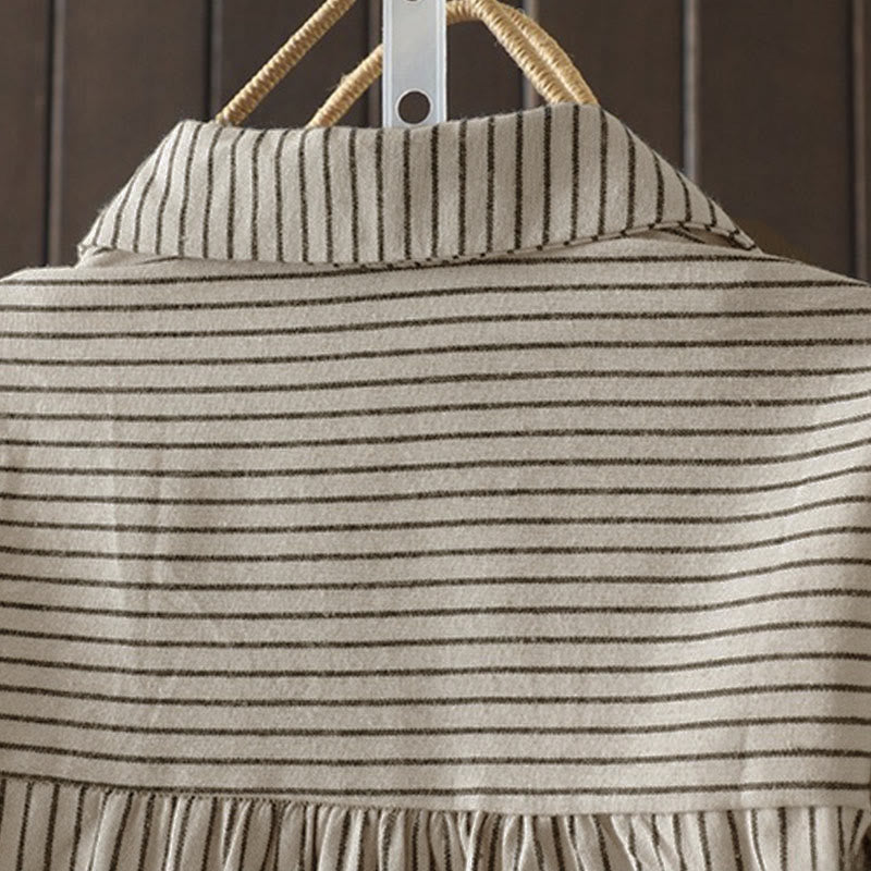 Buddha Stones秋 ストライプ スタンドカラー ボタン レディース 長袖 シャツ ポケット付き - image 12