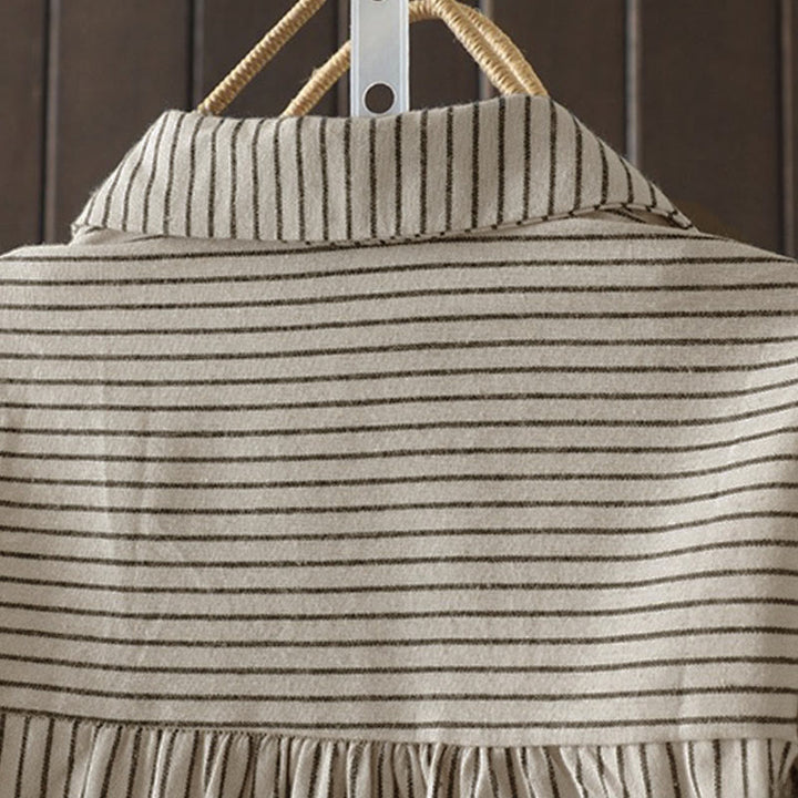 Buddha Stones秋 ストライプ スタンドカラー ボタン レディース 長袖 シャツ ポケット付き - image 12