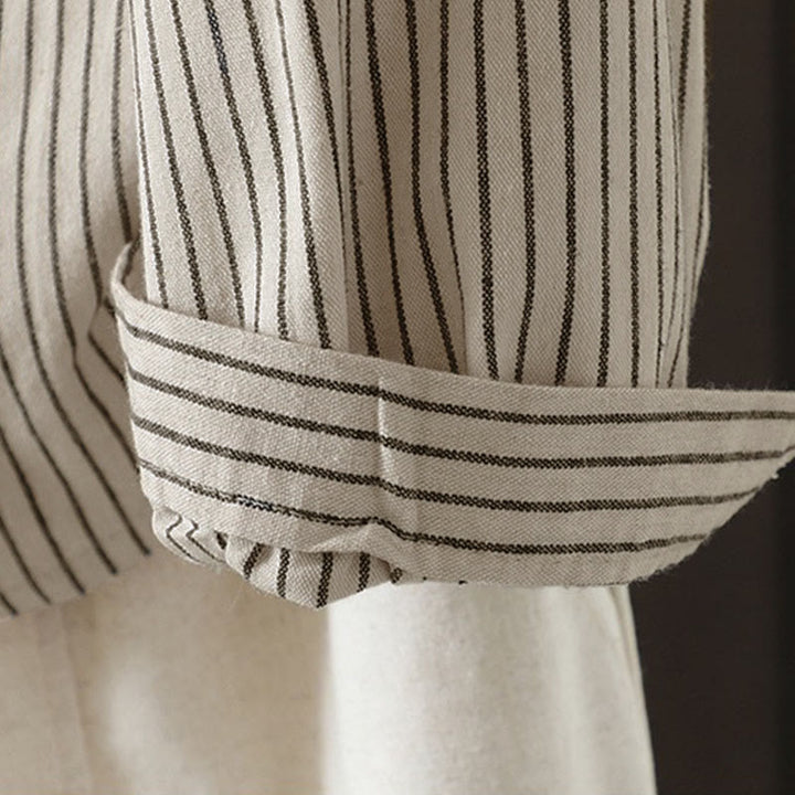 Buddha Stones秋 ストライプ スタンドカラー ボタン レディース 長袖 シャツ ポケット付き - image 9